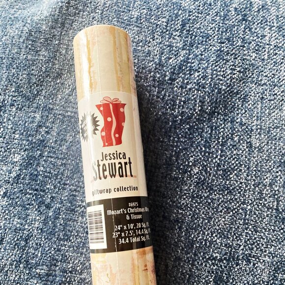 VTG Jessica Stewart Mozart's Violin Christmas Wrap  & Matching Tissue #6976 NOS - Picture 2 of 10